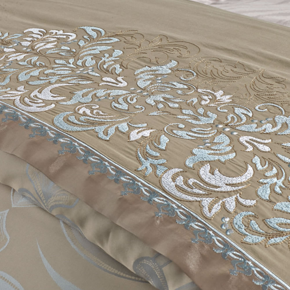 Royal Jacquard Luxury Bedding — elegant bedspread detail with silver floral motifs