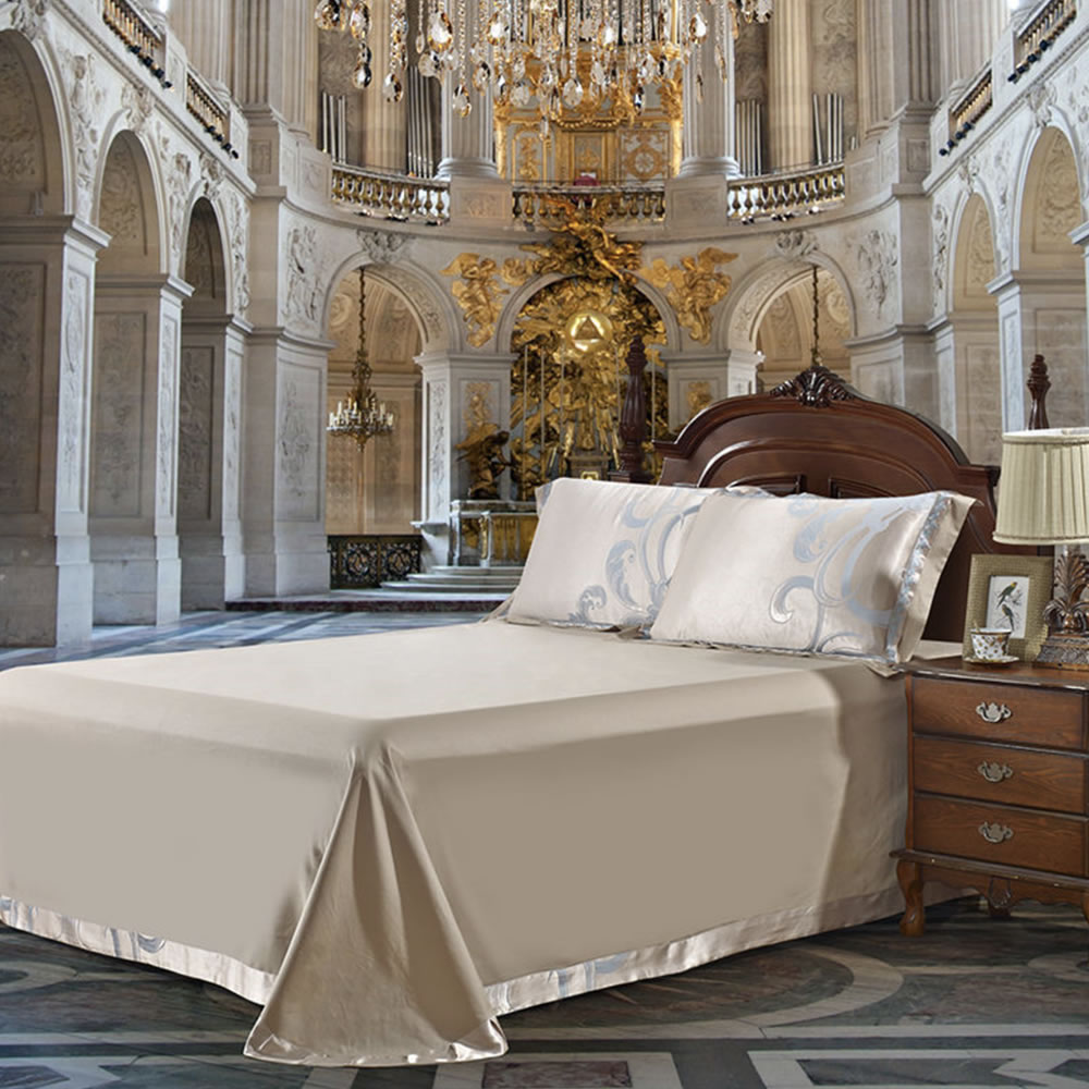 Royal Jacquard Luxury Bedding Set — full bed view in opulent setting